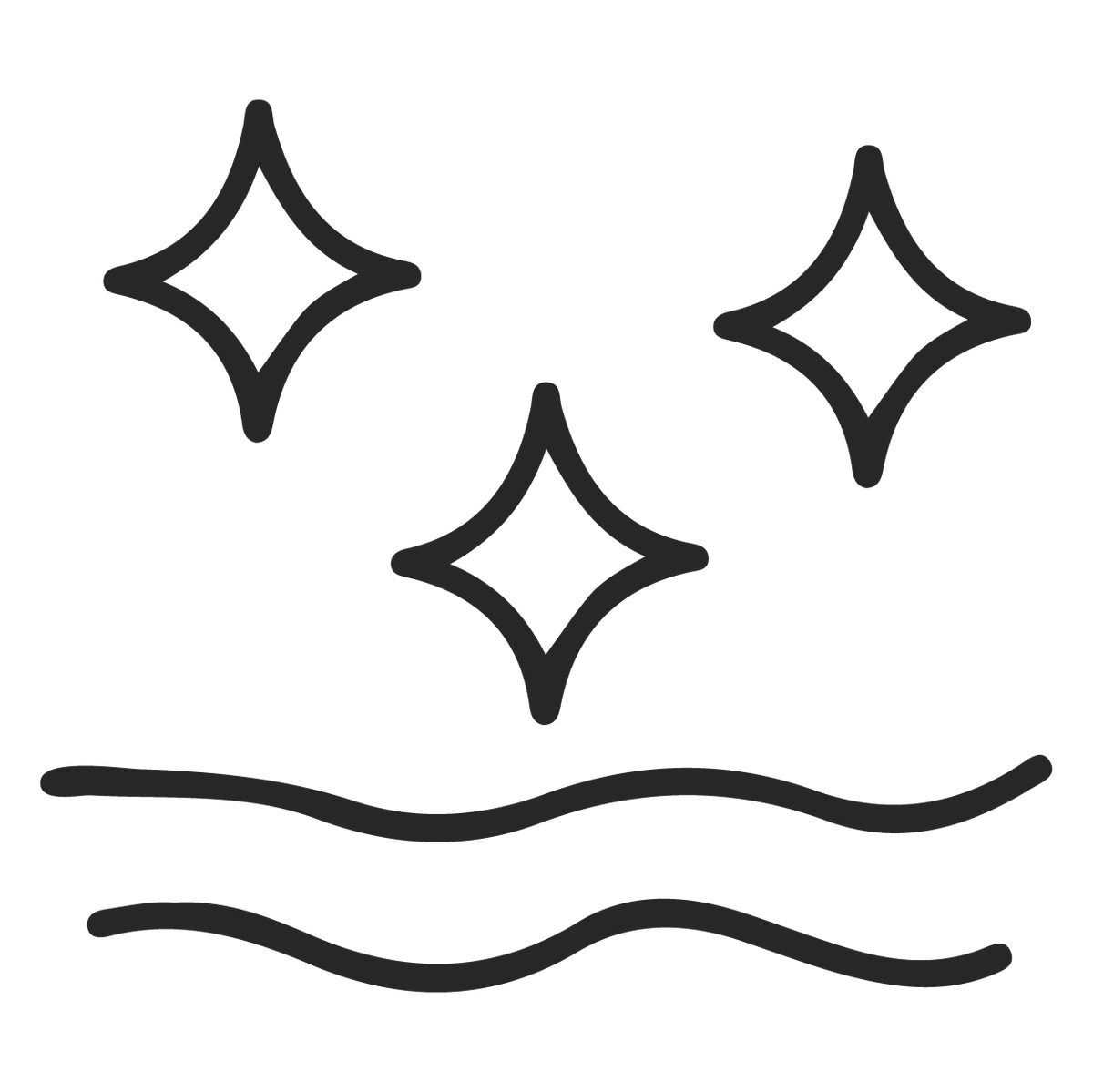 Three star symbols above two wavy lines on a white background