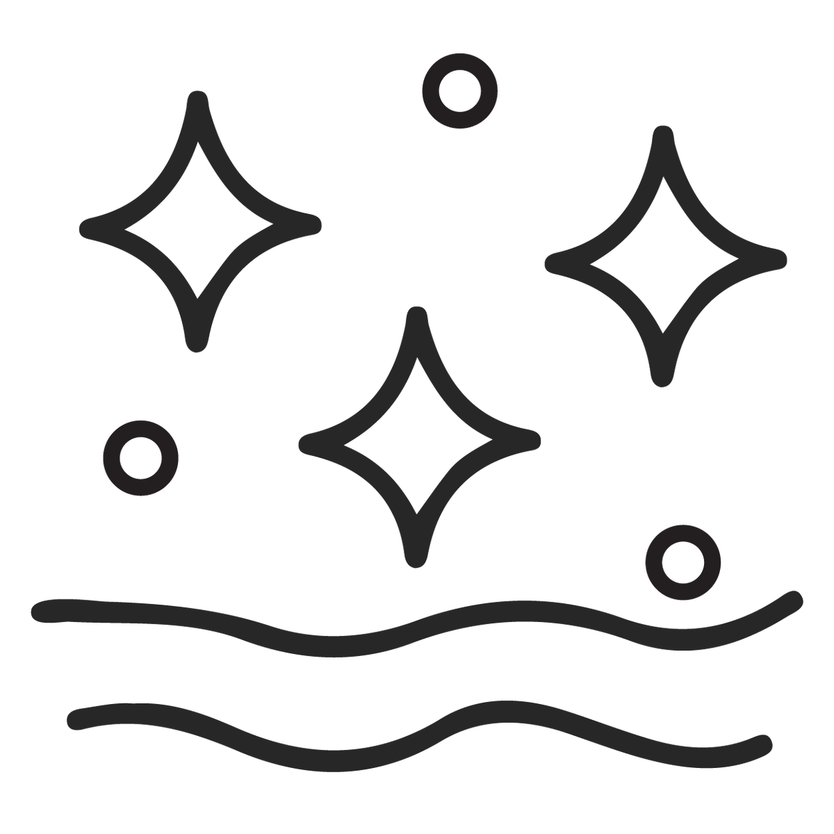 Black and white icon of stars and circles on a white background