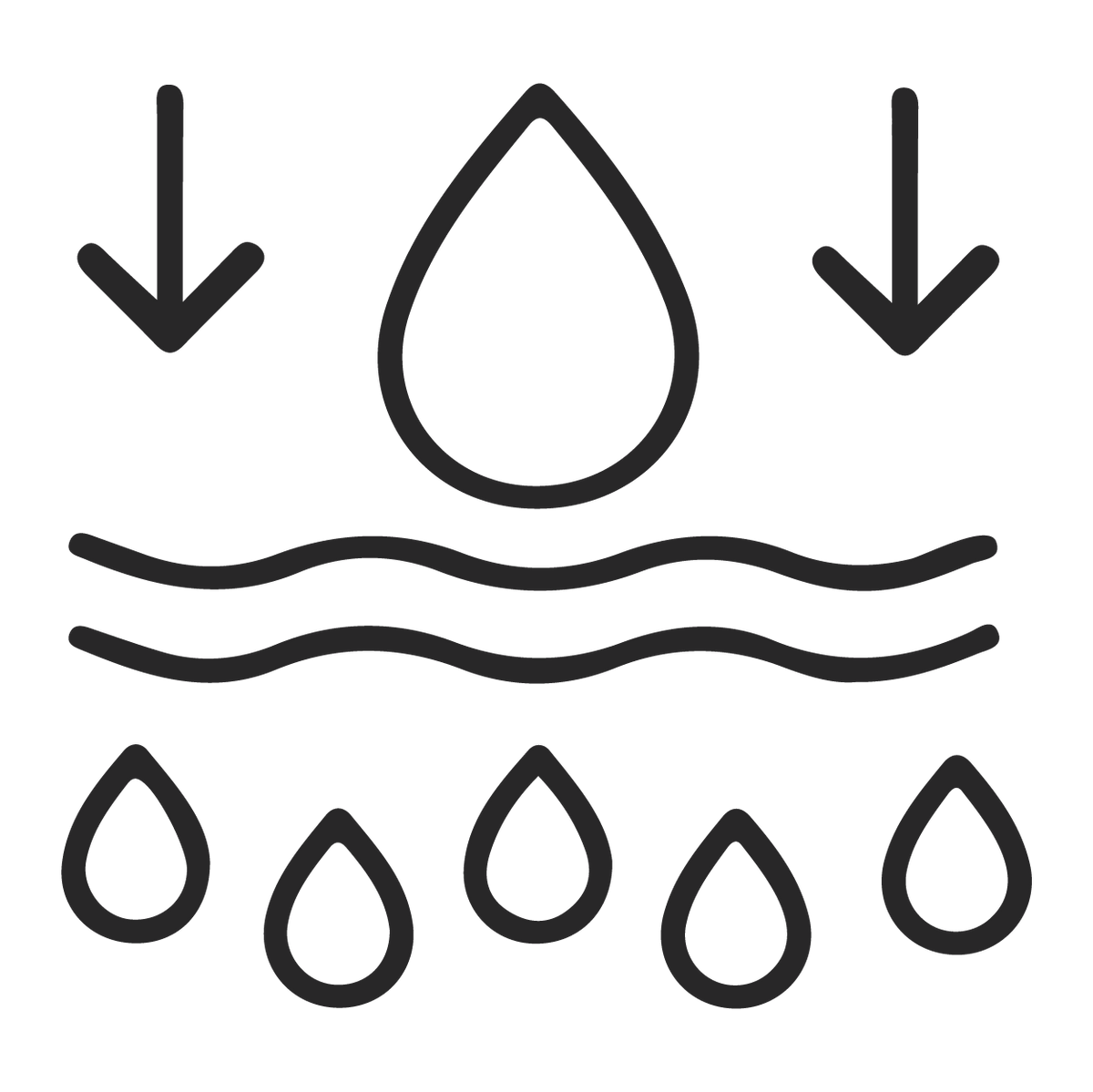 Icon of water droplets and arrows on a white background