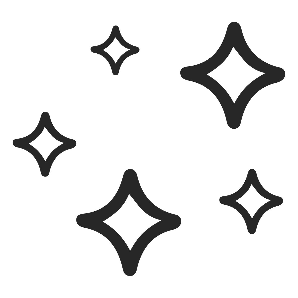 Five black star-shaped icons on a white background